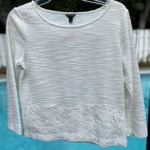 Ann Taylor Cropped Ivory Blouse with Floral Lace Embellishment- New with Tags!
